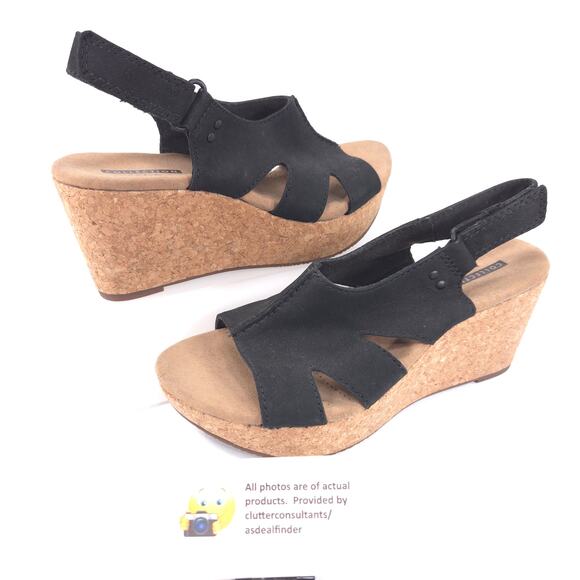 Collection by Clarks Casual Cork Wedge Sandal Womens Size 5.5 15260 Black - Picture 5 of 9